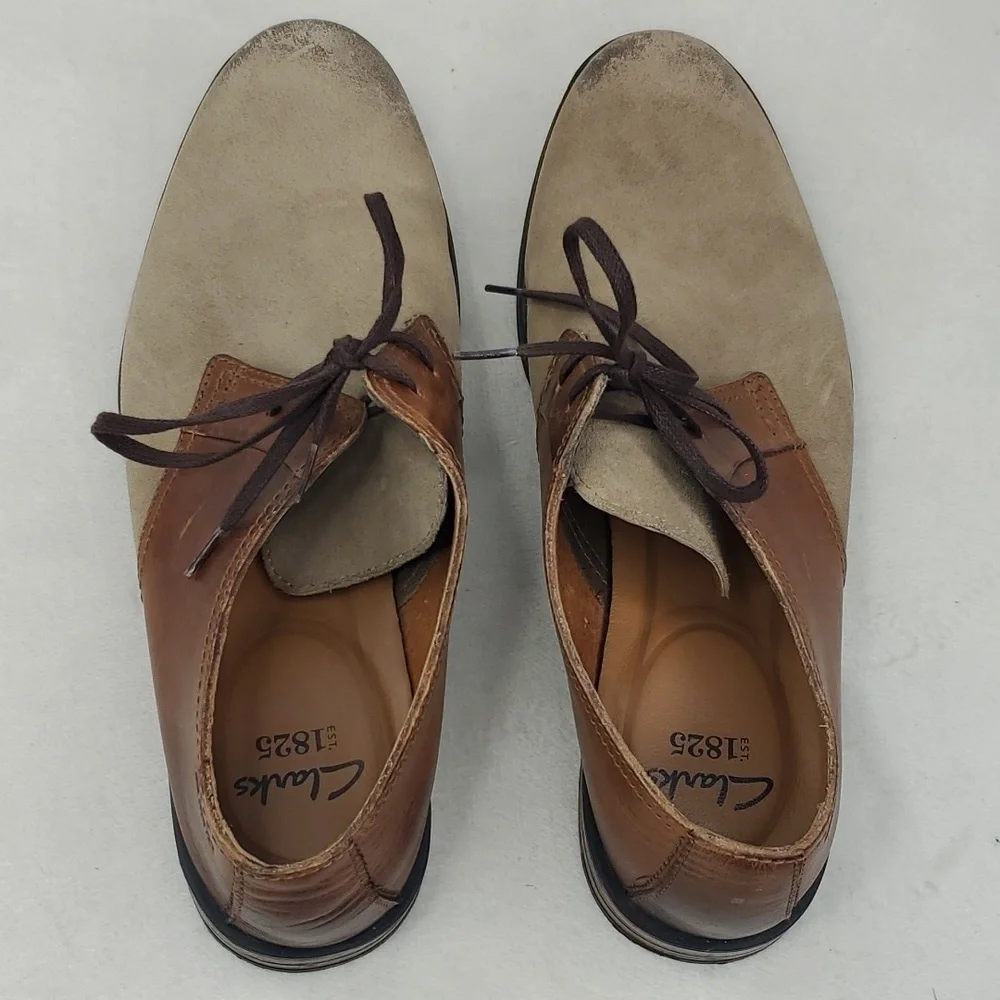 Clarks Hawley Walk Oxfords Wolf Combo Contrasting Leather Tan Brown Mens 8.5